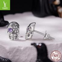 Helovino kaukolės auskarai-studs vyriški ir moteriški asmenybės paslaptingi S925 sterlinginio sidabro tamsaus stiliaus auskarai-studs 925 silver gray