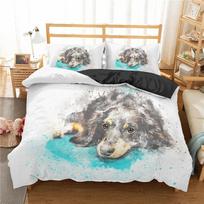 Cuete House Bedding 3D Digital Printing Cute Dog Duvet Quilt Cover Pillowcase Fashion Three-Piece Set 135 * 200 (two-piece set) gray