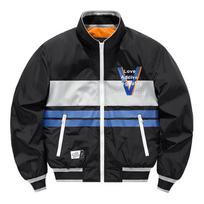 Flying Suit Jacket Men's Casual Sports Jacket Gram Baseball Stand-up Collar Jacket Letter Striped Jacket Men XXXL white