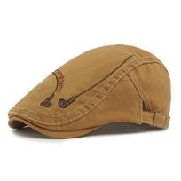 Spring Summer Hat Embroidered Letter Beret Men's British Vintage Forward Cap chaki