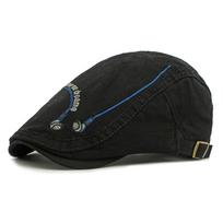 Spring Summer Hat Embroidered Letter Beret Men's British Vintage Forward Cap juoda