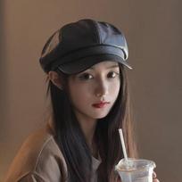 Vintage Rivet Beret Harajuku Y2K Girl Gothic Lolita Black Leather Dark Face Revealing Flat Top Newsboy Caps Sunscreen Beret Cap gray