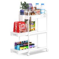 SPACEKEEPER Slim 3-Tier Rolling Storage Cart 22cm White with Dividers balta