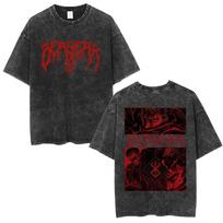 Berserk Guts & Griffith Band of the Falcon Brand of Sacrifice Double-Sided Graphic Print Vintage Washed Distressed Oversized Short Sleeve Casual Dark L black