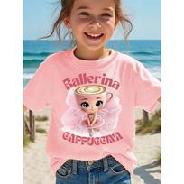Italian Brainrot Animals Kids T-Shirt Ballerina Cappuccino Short Sleeve Tops for Kids Funny Meme Cute Tee Tops Summer Clothing 100 pink