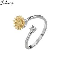 Fashion Fidget Spinner Ring Anxiety for Women Multiple Crystal Sunflower Finger Rings Rotate Anti Stress Jewelry Wedding Gift resizable white