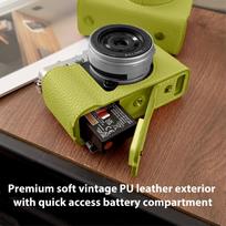 Retro PU Leather Camera Bag Including Half Case Flip Cover and Adjustable Shoulder Strap Fit for Fujifilm XE5 Camera Green black