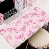 New Cute Pink Bow Mouse Pad Large Keyboard Desk Pads 900x400mm Playmat Non-slip Rubber Base Washable Rug for Office and Home Use 30cmx60cm(11.8x23.6inch) white