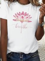 Lotus Flower Breathe Quote Graphic T-shirt XXXL gray