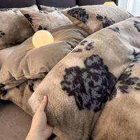 Prabangus Rex triušio kailio leopardo rašto 4 dalių patalynės komplektas - Storas pieno vilnos, šiltas žiemos antklodės užvalkalas. 1.5*2.0 Single Duvet Cover gray