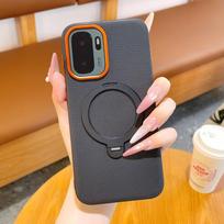 For OnePlus Ace6 Ace 6 Ultra 15R Case Magnetic Metal 360° Rotation Holder Stand Grid Pattern Leather Good Grip Soft Back Cover Choose Phone Model&OnePlus 15R gray