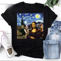 Mona Lisa Scream and Selfie Starry Night Van Gogh Vintage Tee Starry Night Shirt Mona Lisa Shirt, Funny Mona Lisa Van Gogh Shirt L gray