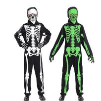 Vaikų šviečiantis skeletas vaiduoklis kostiumas Šviečiantis tamsoje apranga su pirštinėmis Helovino Cosplay berniukams mergaitėms XL juoda