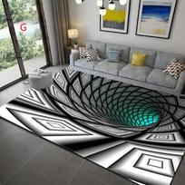 3D Vortex Illusion kilimas įėjimo durų grindų kilimėlis Abstraktus geometrinis optinis kilimėlis Neslystantis grindų kilimėlis svetainės dekoro kilimėlis 60cm x 90cm black