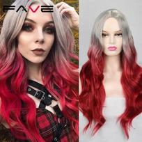 Ilgi banguoti perukai Ombre pilka iki arbūzo raudona juoda pilka violetinė mėlyna ruda sintetiniai plaukai juodai baltiems moterų Cosplay vakarėliui 26 inch gray