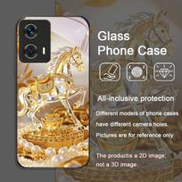 Prabangus krištolinis auksinio žirgo rašto grūdinto stiklo telefono dėklas, skirtas Motorola Moto G85 G84 G75 Edge 50 Fusion 40 Neo 30 Pro dangteliai Motorola Moto G64 white