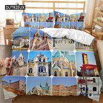 World Classical Architecture Duvet Cover Set Microfiber Bedding 3 Piece Twin Queen King Size Home Textiles EU single(135x200cm) gray
