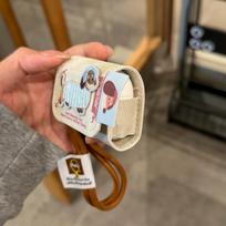 For AirPods 1 2 3 4 Pro 2 Pro 3 Case Cartoon Embroidery Dachshund Dog Denim Pattern Earphone Case Cover Leather with Lanyard For AirPods 4 beige