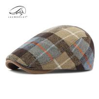 New Woolen Warm Berets For Men Women Autumn And Winter British Vintage Style Newsboy Cap Fashion Checkered Painter Hat Ivy Cap 55-60cm gray