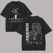 Manga Frieren Graphic T-shirt Harajuku Manga Vintage Oversized Washed T Shirt Pure Cotton Men Women Clothing XL gray