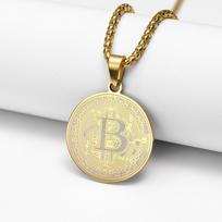 Madingas Naujas Bitcoin Pakabukas Karoliai Apvalus Bitcoin Pakabukas Karoliai 50cm (Necklace Size） white