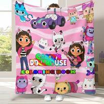 Cute Gabby Dollhouse Cartoon Girl Flannel Blanket,Ultra Soft Warm Plush Throw for Home Bedroom Bed Sofa Cover Camping Picnic Size: 75*100cm, Weight: 230 GSM black