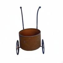 Iron Planter Cart Distressed Metal with Wheels Vintage for Gardeners, Patio, brown