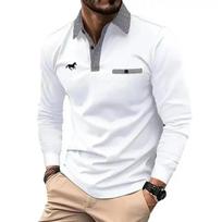 Stilingi vyriški ilgomis rankovėmis polo marškinėliai su languotu apvadu, laisvalaikio viršutinė dalis 3XL white