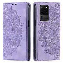 for Samsung Galaxy S20 ULTRA Mandala Embossed PU Leather Flip Wallet Case Magnetic Closure Cover Galaxy S20 ULTRA violetinė