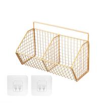 1/2/3 skyrių prie sienos montuojamas virtuvės lentynos organizatorius metalinis stovas sandėliuko laikymas česnako imbiero krepšys anglinio plieno pakabinamas vielinis krepšys 2 grid Gold beige