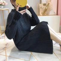 Women's Fall/Winter Fleece-Lined, Thick, Mid-Length, Semi-High-Neck Sweater—Solid-Color Knit Base Layer XXS juoda