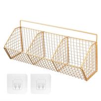 1/2/3 skyrių prie sienos montuojamas virtuvės lentynos organizatorius metalinis stovas sandėliuko laikymas česnako imbiero krepšys anglinio plieno pakabinamas vielinis krepšys 3 grid Gold