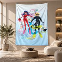 Dekoratyvinis gobelenas, Sienų menas su atspausdinta Miraculous Ladybug, Lengvas sieninis kabinamas elementas miegamojo fonui 130cmx150cm