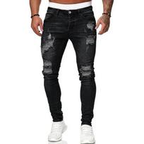 Gatvės stiliaus suplėšyti siauri džinsai vyrams, vintažinio plovimo, vienspalvės džinsinės kelnės, vyriškos laisvalaikio, slim fit, džinsinės kelnės-pieštukas L juoda