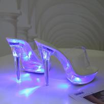 Moterų LED apšviestos basutės Skaidrus kulnas 13CM ŠVIEČIANČIOS šlepetės LFD-1099 38 mėlyna