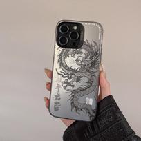 Prabangus reljefinis drakono rašto dėklas telefonui iPhone 15 Pro Max Plus 14 13 12 11 Rožinis Violetinis Žalias Juodas Baltas Atsparus smūgiams telefono dangtelis PC + TPU&For iPhone 15 Pro gray