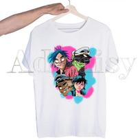 Gorillaz Music  Harajuku T-shirts Summer  Men/Women Hip Hop Funny Print Tshirt Streetwear T Shirt Short Sleeve Tee Top L white