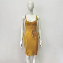 Spring Elegant Sexy Bandage Dress Slim Belt Evening Dress Party Women's Wear L brown