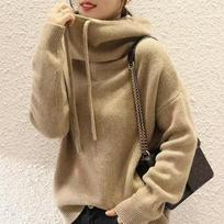 Pile collar lazy wind sweater women's winter new solid color loose thick knitted sweater top trendy 2XL beige