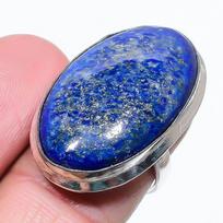 Natūralaus lapis lazurito brangakmenio rankų darbo 925 svarų sterlingų sidabro žiedas Dydis 7 ETC-2308-2 gray