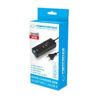 Mobilus Įrenginys - Esperanza EZC109 60W Greitas Įkrovimas 4 Prievadai Juodas, Juoda