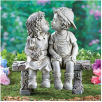 Boy and Girl, Youthful Innocence, Long Bench, Artistic Courtyard, Resin Figurine, White Decoration, Outdoor Setting Chair white