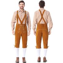 Men's German Bavarian Oktoberfest Costume Set Long Sleeve Plaid Shirt with Suspenders Pants, 2-Piece Outfit XL geltona