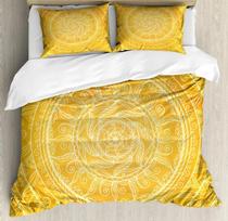 South Mandala Floral Bedding Set Vibrant Color Ornamental Illustration Duvet Cover Set Bohemian Mandala Lotus Design Quilt Cover 135x200cm yellow