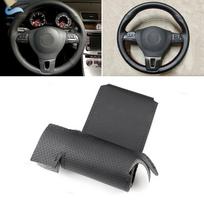Juodas perforuotas odinis korpusas VW Golf Passat B5 1996 Polo Seat Leon 1999-2015 Siuvimo vairo dangtis automobilio apdailai