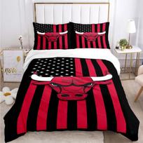 Chicago Bulls Neon Red Outline Bull Head Print 3 Pieces Duvet Cover Set Basketball Fan Bedding Set Bedroom Home Decor Without Pillow Core Comforter 250x220cm