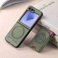 2 viename nuimamas magnetinis kortelių dėklas-piniginė, skirtas Samsung Galaxy Z Flip 7 FE 6 5 4 5G Flip6 Flip5, vertikalus dėklas-krepšys, džinsinis dangtelis For Samsung Galaxy Z Flip6 žalia