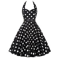 Seksuali retro raudona taškuota suknelė Audrey Hepburn vintage 50-ųjų 60-ųjų gotikinė Pin Up Rockabilly suknelė didelio dydžio chalatas L black