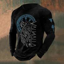 Vyriški Retro Vikingų Norse Mitologijos Totemai 3D Spausdinti Laisvalaikio Marškinėliai Apvalia Kaklo Madingi Ilgomis Rankovėmis Marškinėliai XXL black