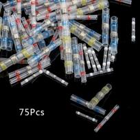 75PCS šilumos susitraukiančio užpakalio gnybtai Lydmetalio sandarinimo jungtis Vandeniui atsparios sujungimo vielos jungtys Litavimo gnybtų rinkinys 26-10 AWG